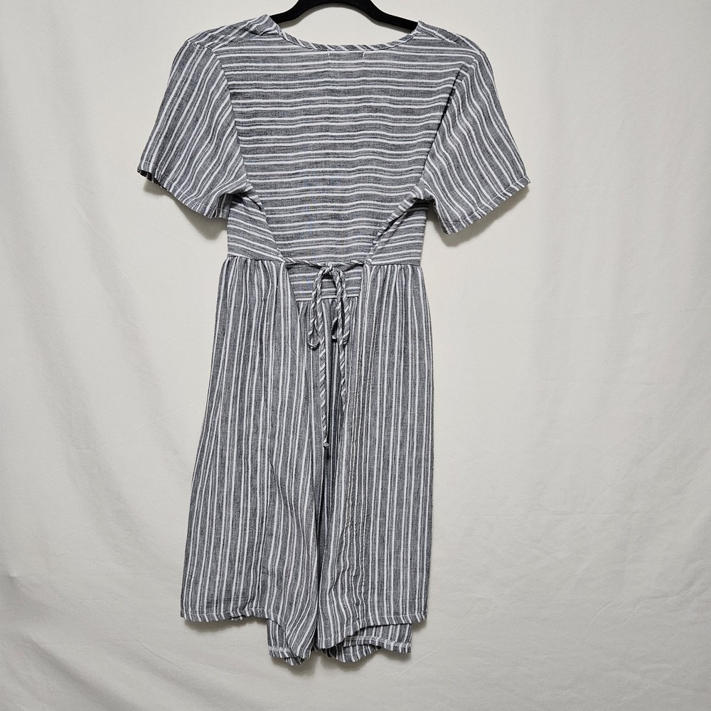 Espresso Shortsleeved A-line Dress Gray White Striped Pattern Button Sm Flaw - Picture 2 of 13